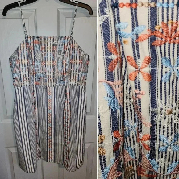NWOT Altar'd State Floral Embroidered Striped Spaghetti Strap Mini Dress L - Picture 1 of 8